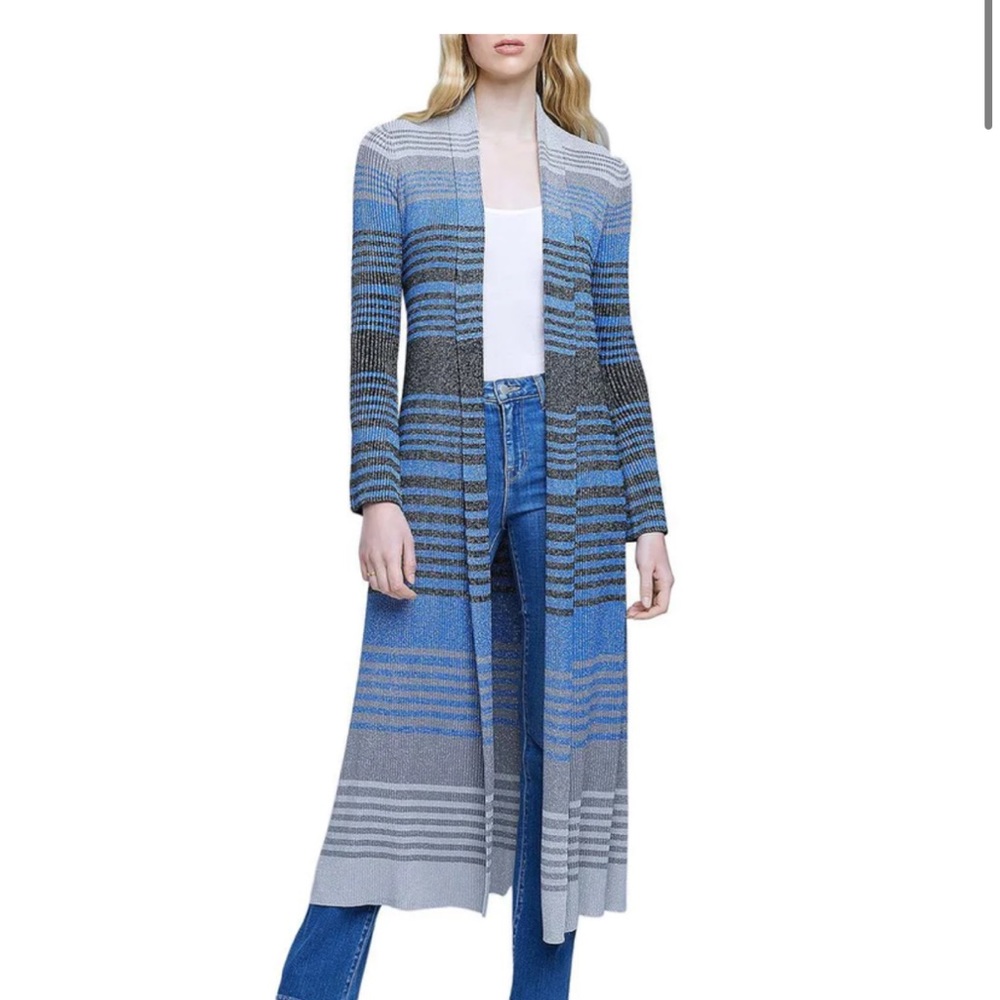 L’AGENCE Long Duster Sweater in Blue, Silver sparkle! Fabulous piece!